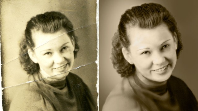 Retouched damaged portrait